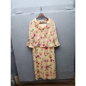 Miss Dorby Petite Floral Yellow Sleeveless Dress & Jacket Set 12P